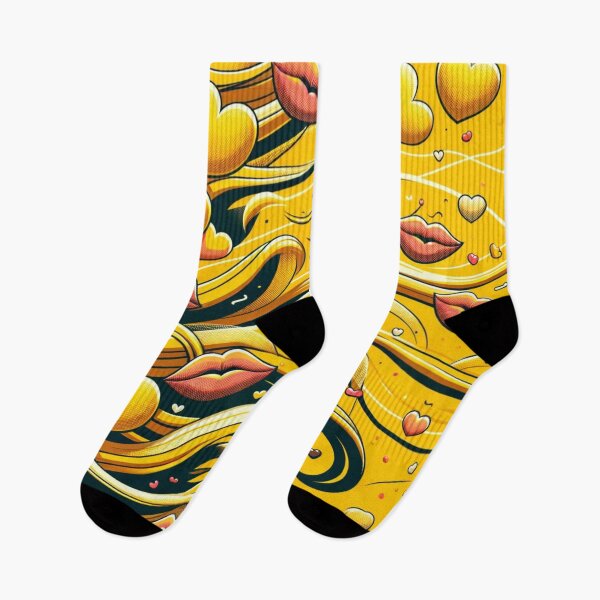 Item preview, Mustard Yellow Crazy Hearts & Lips Pattern designed and sold by Teas-Talents.