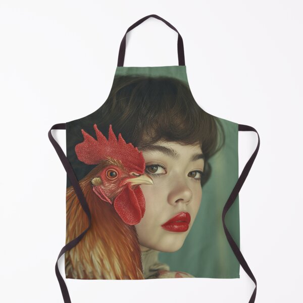Item preview, Red Lips Woman With Rooster | Quirky Surreal Animal Portrait designed and sold by VUK VESOVIC.