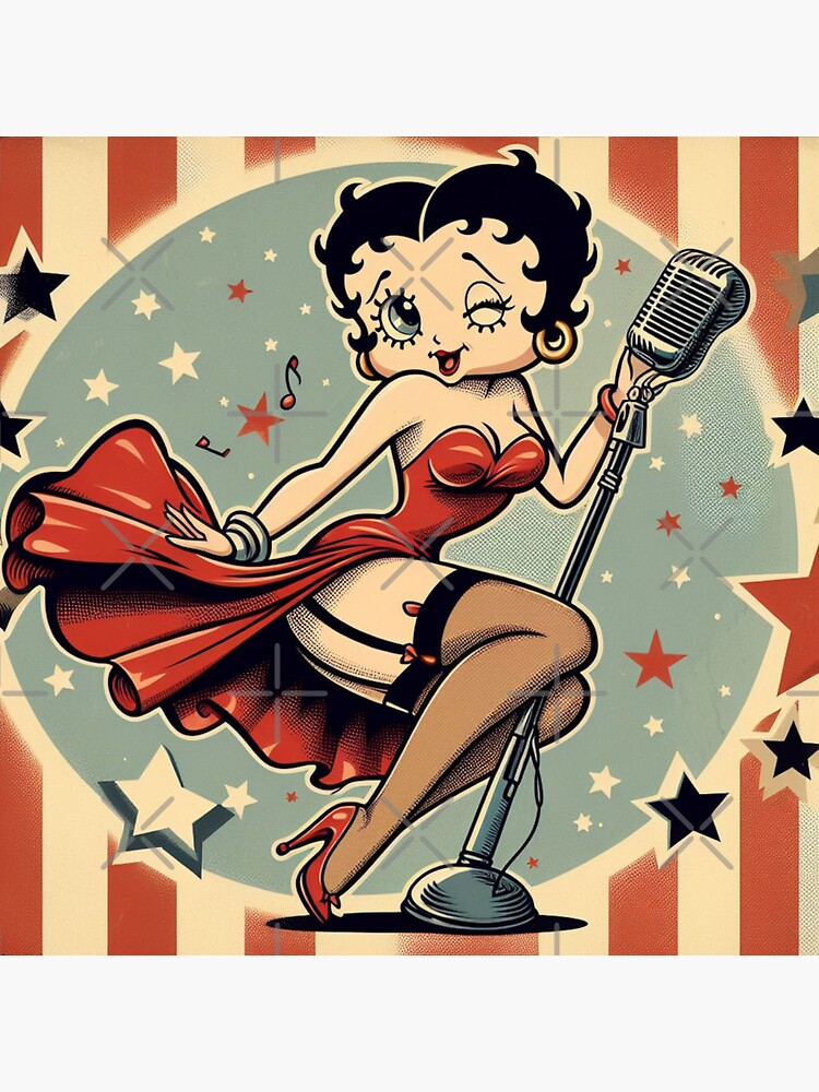 Star Spangled Betty Betty Boop in Red Dress with Microphone Sticker for Sale by LyssasMindArt Redbubble