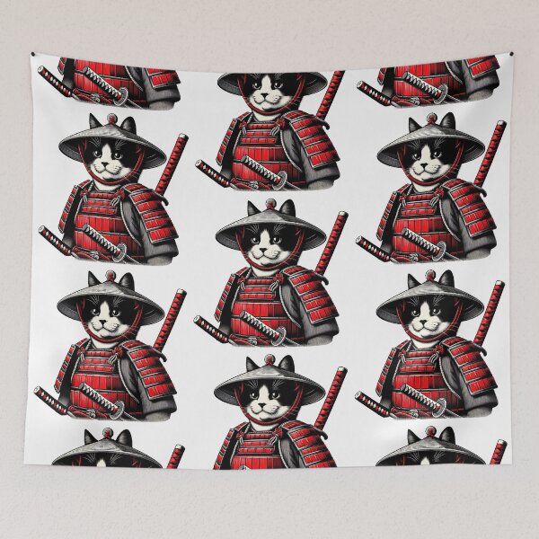 Item preview, Cute cat wearing samurai uniform and holding katana 2 designed and sold by slamnoah.