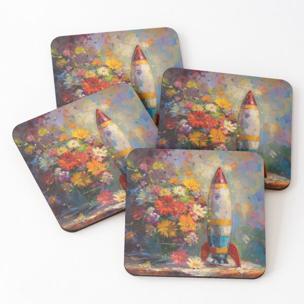 Item preview, Painting of flowers and a rocket designed and sold by BLACKJAZ.