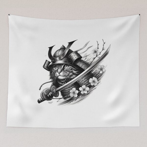 Item preview, Cute cat wearing samurai uniform and holding katana 5 designed and sold by slamnoah.