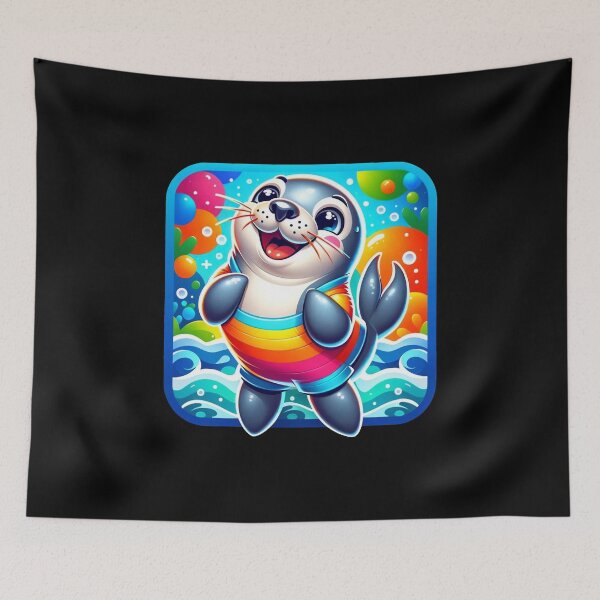 Item preview, Joyful Seal in Rainbow Swimsuit designed and sold by Zwembad Vergelijker.