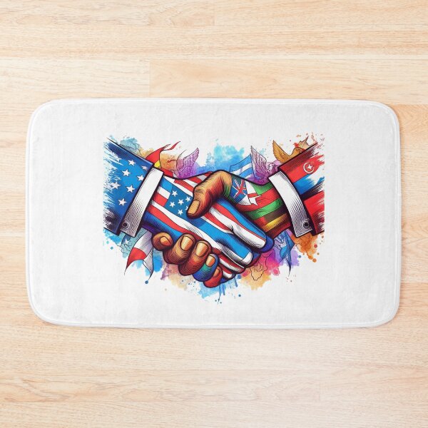 Item preview,  war come together for a strong handshake, symbolizing unity for peace negotiations."T of peace, accompanied by their pets and entire families, protesting for peace.:  Watercolor designed and sold by PaintMeWorld.