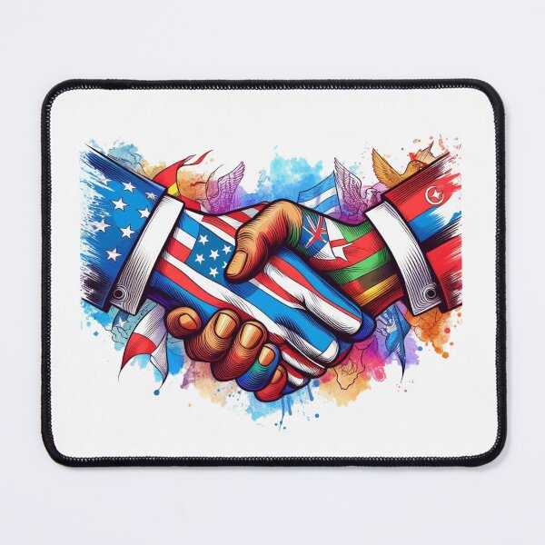 Item preview,  war come together for a strong handshake, symbolizing unity for peace negotiations."T of peace, accompanied by their pets and entire families, protesting for peace.:  Watercolor designed and sold by PaintMeWorld.