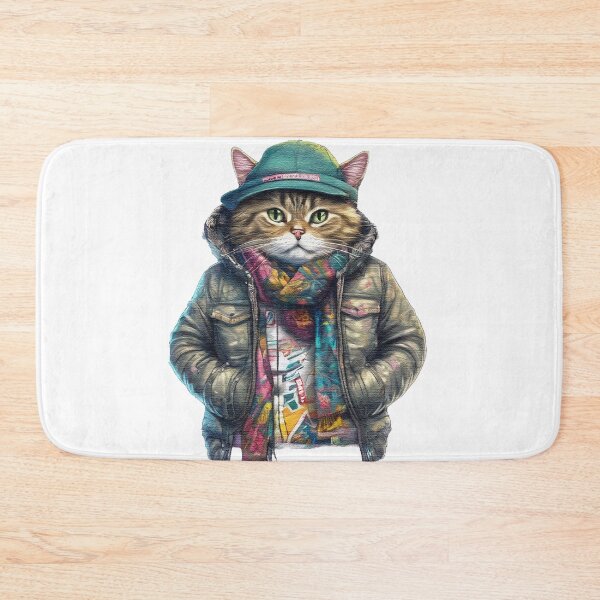 Item preview, cute street cat wearing a jacket and hat designed and sold by jnsmerchstore.