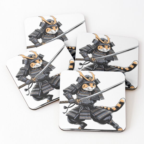 Item preview, Cute cat wearing samurai uniform and holding katana 9 designed and sold by slamnoah.