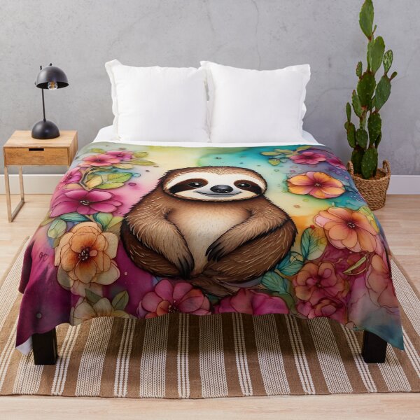 Item preview, Vibrant Cute Sloth with Flowers designed and sold by Frogs All Mighty & Friends.