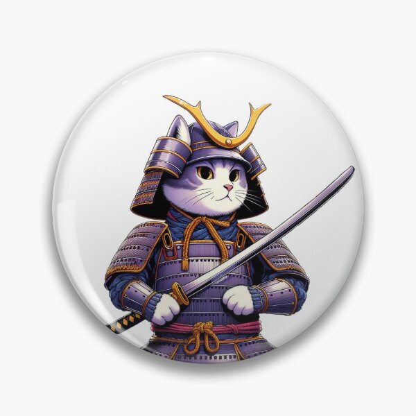 Item preview, Cute cat wearing samurai uniform and holding katana 10 designed and sold by slamnoah.