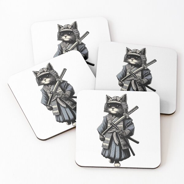 Item preview, Cute cat wearing samurai uniform and holding katana 11 designed and sold by slamnoah.