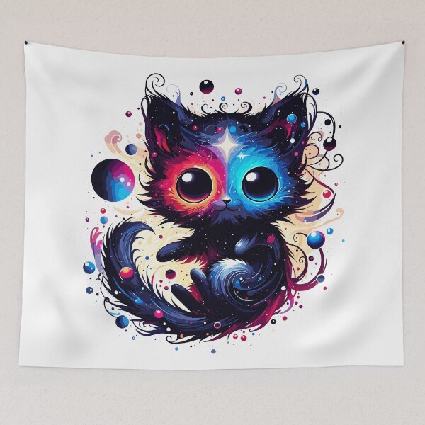 Item preview, Kawaii Colorful Cosmic Cat in Stars designed and sold by TomFrontierArt.