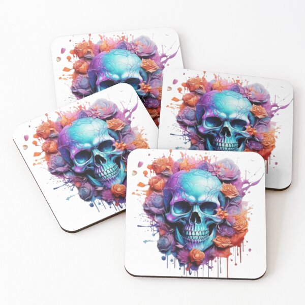 Item preview, skull in watercolor version with flower patterns designed and sold by ale2205.