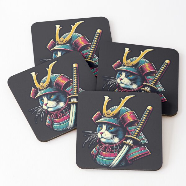 Item preview, Cute cat wearing samurai uniform and holding katana 14 designed and sold by slamnoah.