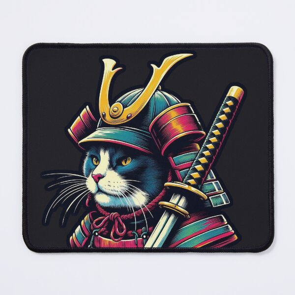 Item preview, Cute cat wearing samurai uniform and holding katana 14 designed and sold by slamnoah.