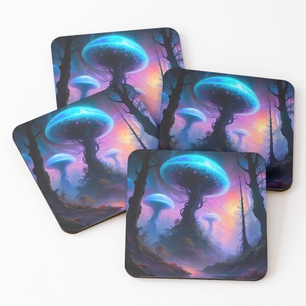 Item preview, Blue Luminous Mushroom Trees designed and sold by Ethereal-Canvas.