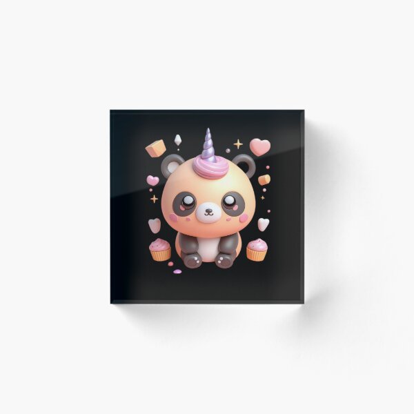 Item preview, 3D Cute Peach Panda with Unicorn Horn,Puffy Kawaii Panda, Adorable Cute Panda designed and sold by SnuggleSafari.