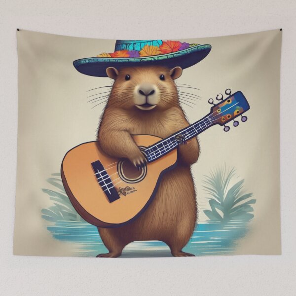 Item preview, Capybara with sombrero and ukulele designed and sold by marygov.