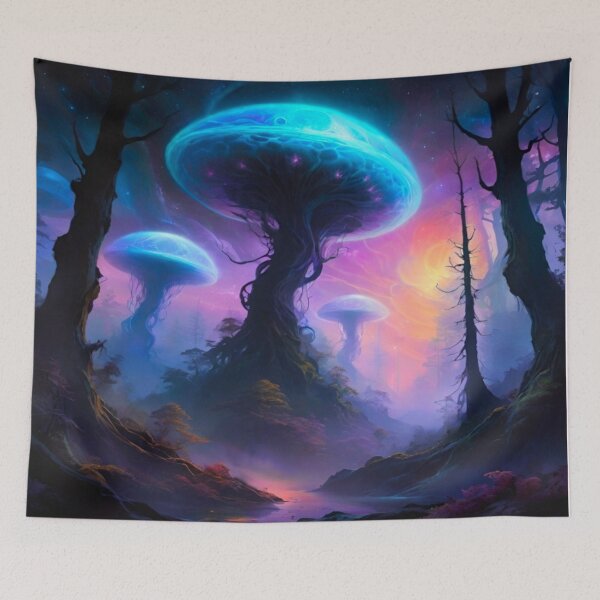 Item preview, Blue Luminous Mushroom Forest designed and sold by Ethereal-Canvas.
