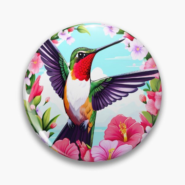 Item preview, Cute Ruby Throated Hummingbird Surrounded by Spring Flowers designed and sold by BirdsnStuff.