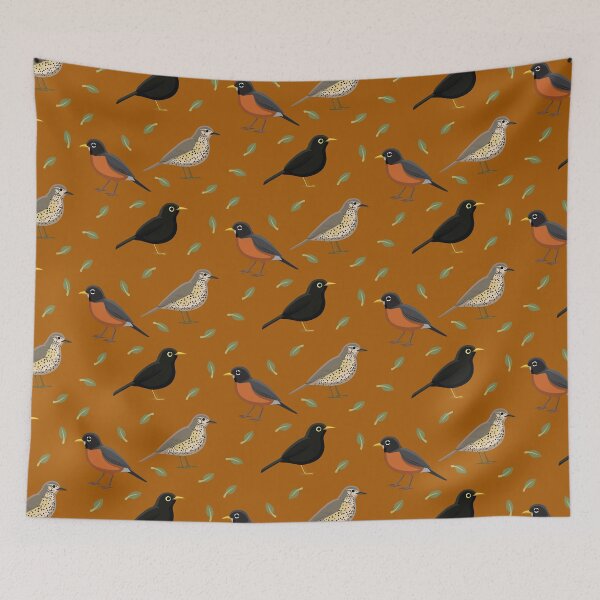 Item preview, Cute Bird Robin Thrush Blackbird Leaves Pattern designed and sold by SUPERHERON.