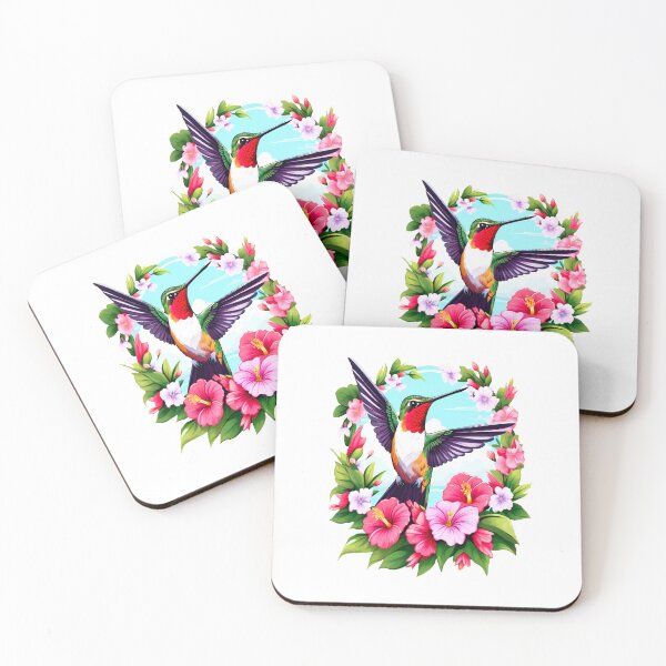 Item preview, Cute Ruby Throated Hummingbird Surrounded by Spring Flowers designed and sold by BirdsnStuff.