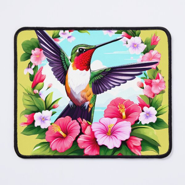 Item preview, Cute Ruby Throated Hummingbird Surrounded by Spring Flowers designed and sold by BirdsnStuff.