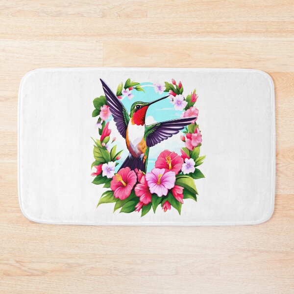 Item preview, Cute Ruby Throated Hummingbird Surrounded by Spring Flowers designed and sold by BirdsnStuff.