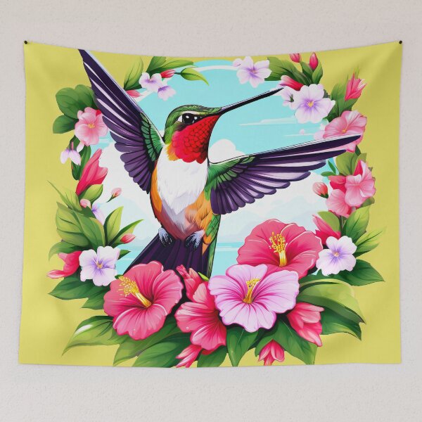 Item preview, Cute Ruby Throated Hummingbird Surrounded by Spring Flowers designed and sold by BirdsnStuff.