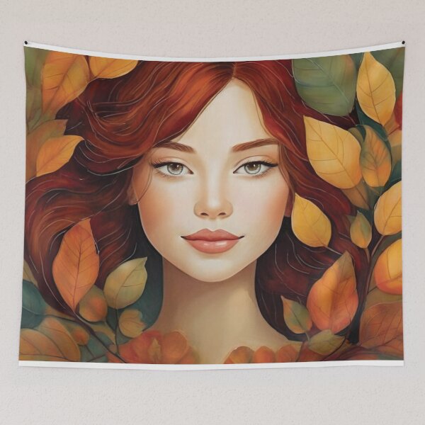Item preview, Nature's Muse: Enchanting Girl Surrounded by Leaves - Unique Artwork on Redbubble designed and sold by KirtidaOrg.