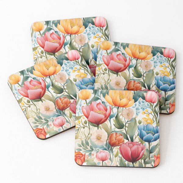 Item preview, Tulip Tile 30: Goblet of Springtime Sunshine in a Blooming Rainbow of Spiraling Blooms designed and sold by TheBrainArt.
