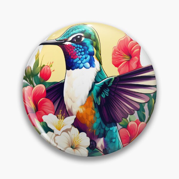 Item preview, Cute Ruby Throated Hummingbird Surrounded by Spring Flowers designed and sold by BirdsnStuff.