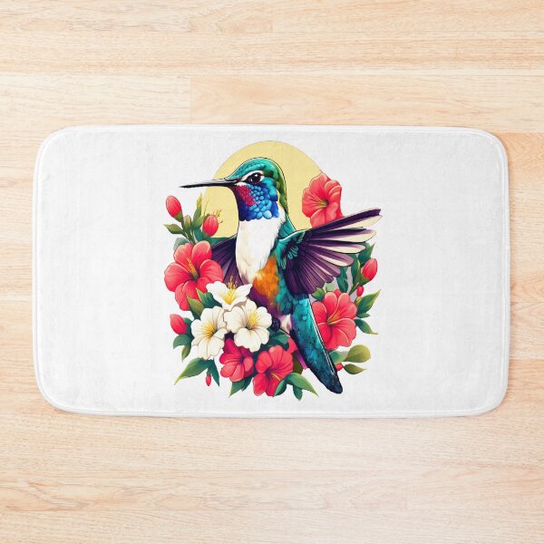 Item preview, Cute Ruby Throated Hummingbird Surrounded by Spring Flowers designed and sold by BirdsnStuff.