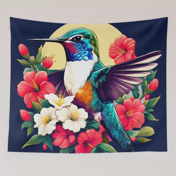 Item preview, Cute Ruby Throated Hummingbird Surrounded by Spring Flowers designed and sold by BirdsnStuff.