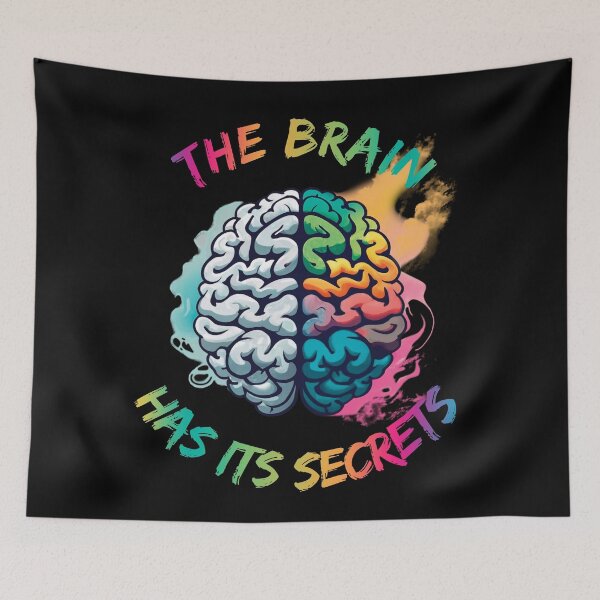 Item preview, Two halves of the brainwith text ‘The brain has its secrets’ designed and sold by HarridanCreates.