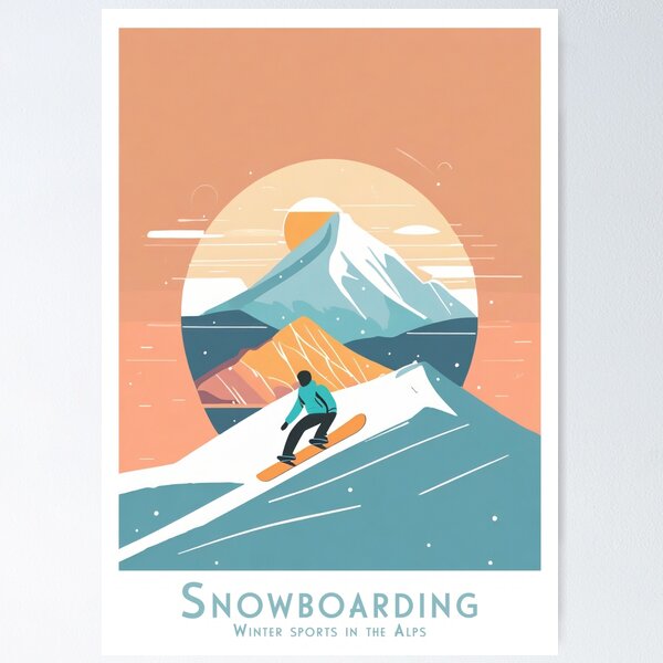 Affiche d'art photo de ski vintage en noir et blanc, personnes sautant,  neige, montagne, peinture