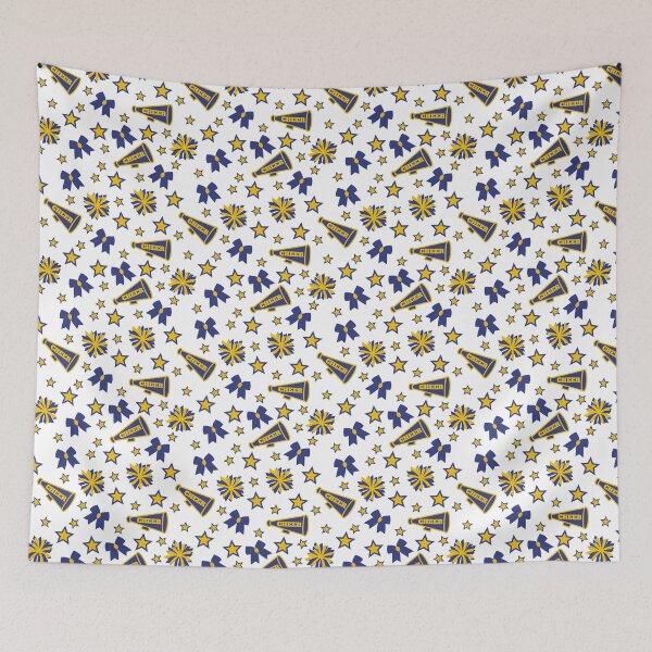 Item preview, Blue and yellow cheerleading bows and pompoms designed and sold by dottiedigitals.