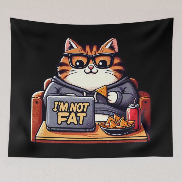 Item preview, I'm Not Fat meme Chubby Tabby Cat Laptop Couch Potato Nachos Soft Drink designed and sold by plushism.