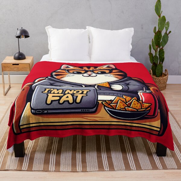 Item preview, I'm Not Fat meme Chubby Tabby Cat Laptop Couch Potato Nachos Soft Drink designed and sold by plushism.