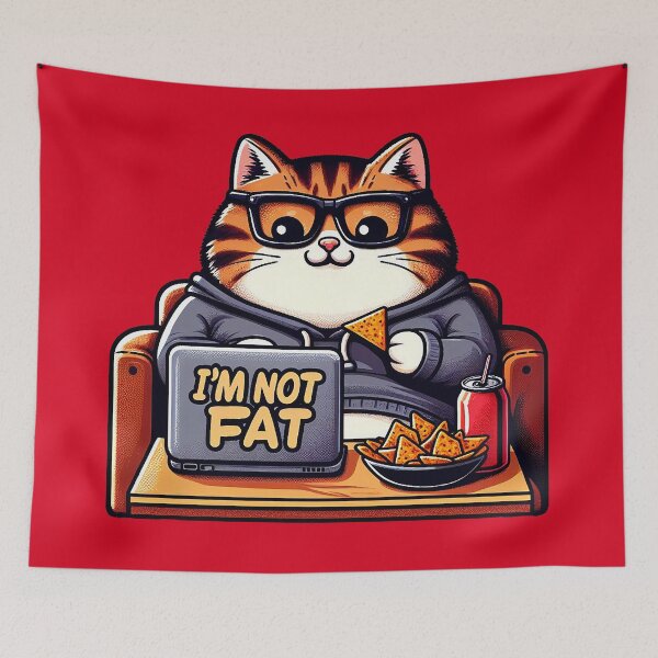 Item preview, I'm Not Fat meme Chubby Tabby Cat Laptop Couch Potato Nachos Soft Drink designed and sold by plushism.