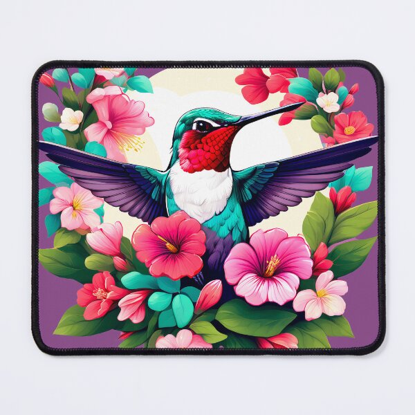 Item preview, Cute Ruby Throated Hummingbird Surrounded by Spring Flowers designed and sold by BirdsnStuff.