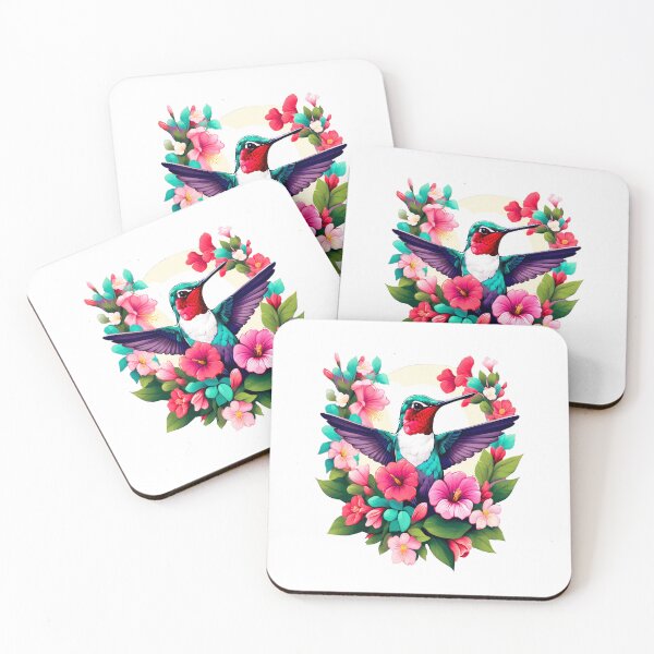 Item preview, Cute Ruby Throated Hummingbird Surrounded by Spring Flowers designed and sold by BirdsnStuff.
