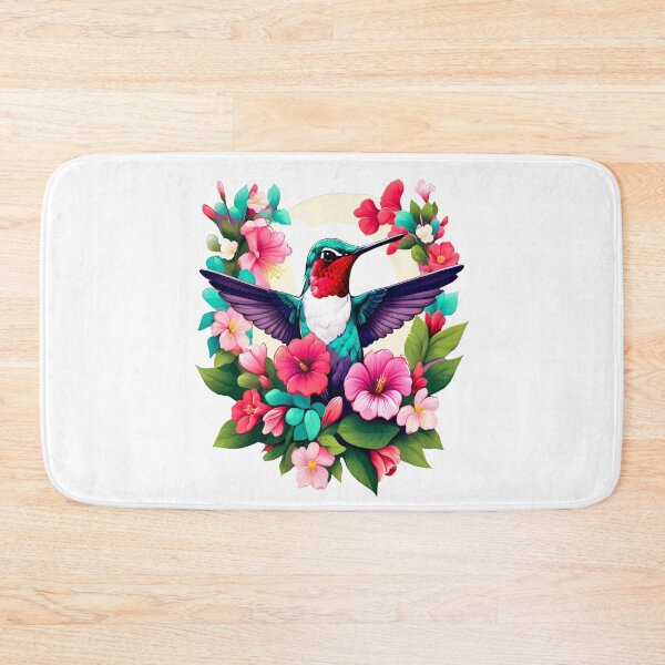 Item preview, Cute Ruby Throated Hummingbird Surrounded by Spring Flowers designed and sold by BirdsnStuff.
