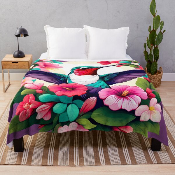 Item preview, Cute Ruby Throated Hummingbird Surrounded by Spring Flowers designed and sold by BirdsnStuff.