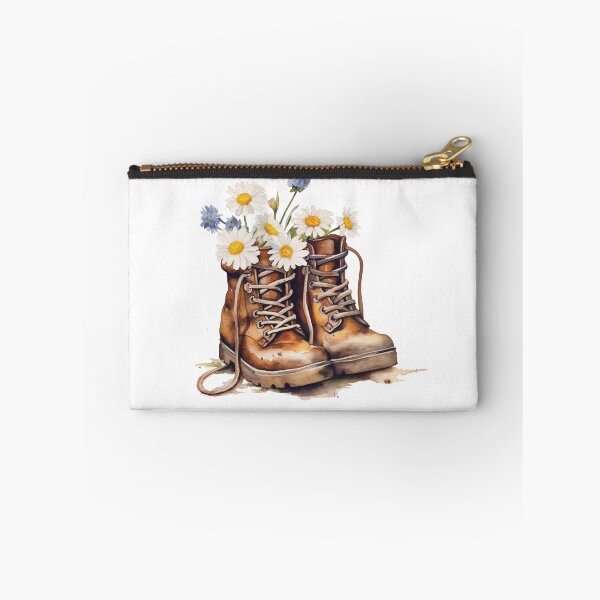 Item preview, old hiking boots with Daisy flowers designed and sold by PandaKunst.