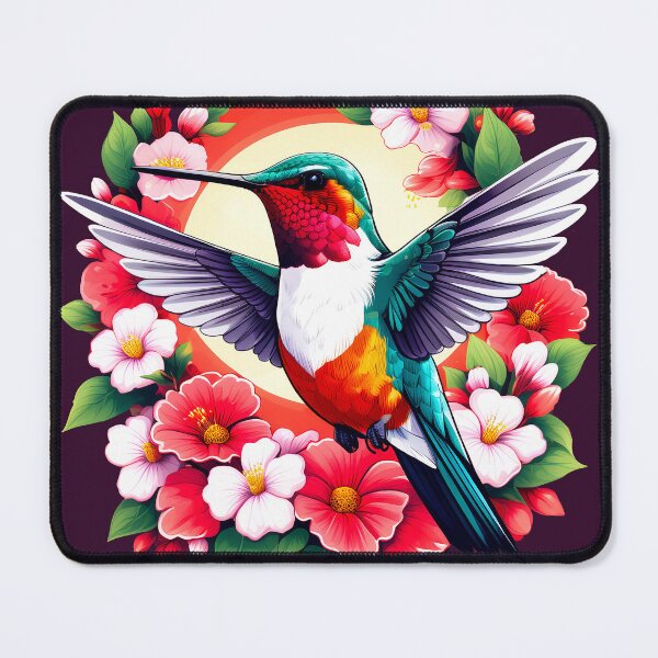 Item preview, Cute Ruby Throated Hummingbird Surrounded by Spring Flowers designed and sold by BirdsnStuff.