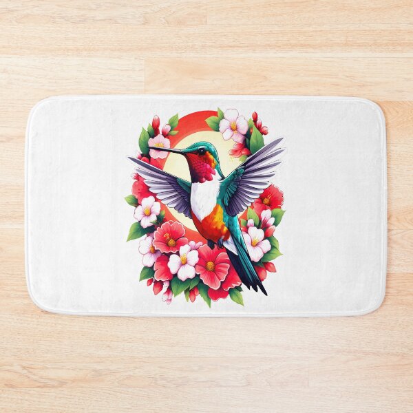 Item preview, Cute Ruby Throated Hummingbird Surrounded by Spring Flowers designed and sold by BirdsnStuff.