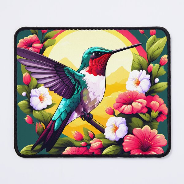 Item preview, Cute Ruby Throated Hummingbird Surrounded by Spring Flowers designed and sold by BirdsnStuff.