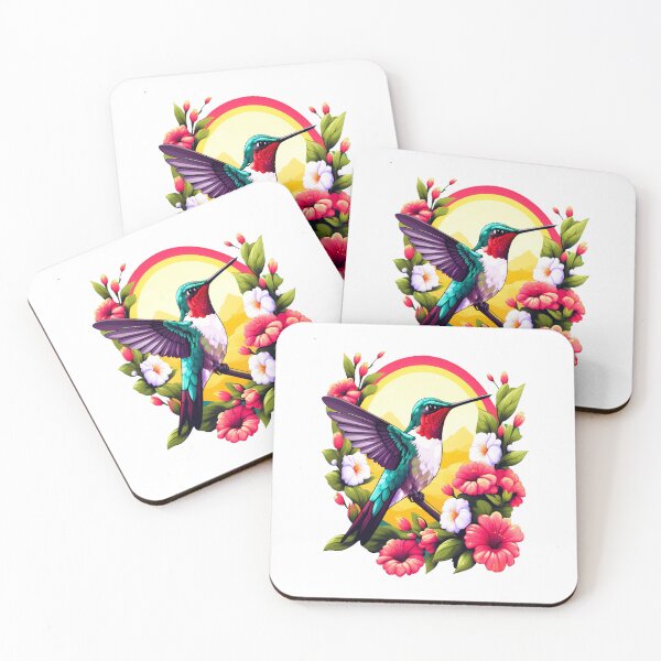 Item preview, Cute Ruby Throated Hummingbird Surrounded by Spring Flowers designed and sold by BirdsnStuff.