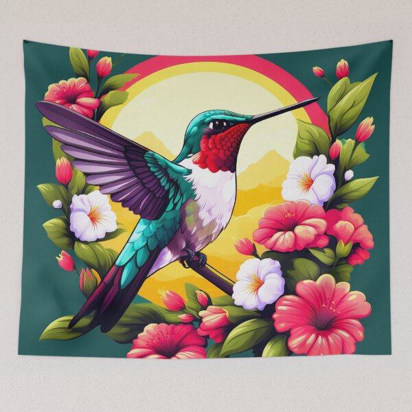 Item preview, Cute Ruby Throated Hummingbird Surrounded by Spring Flowers designed and sold by BirdsnStuff.