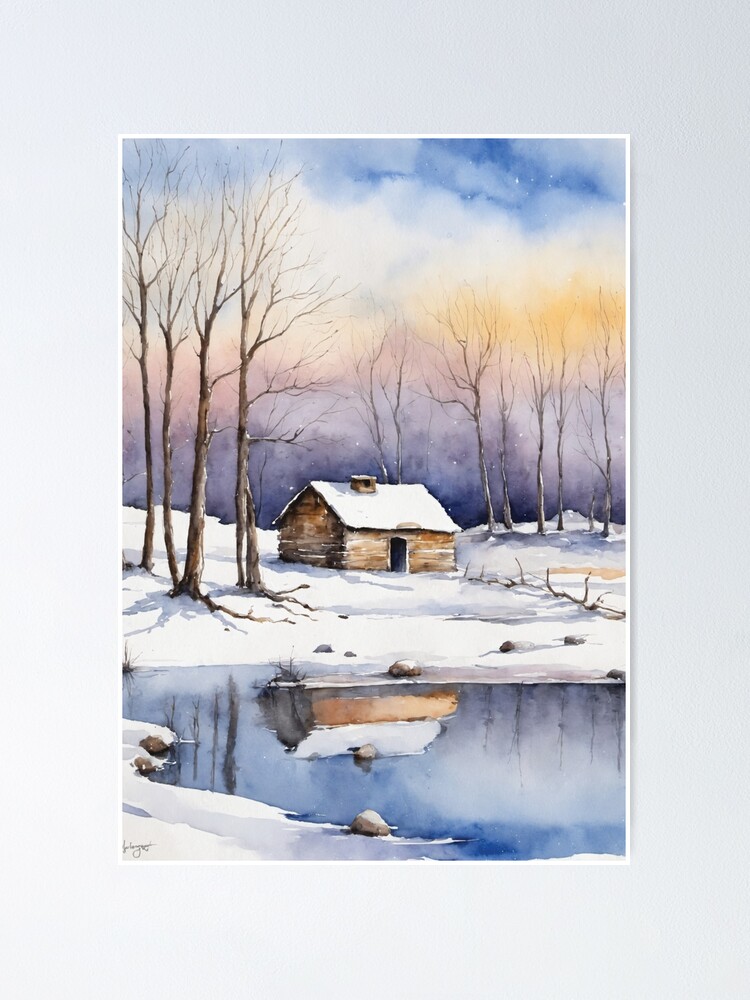 Winter Landscape Watercolor Painting, Winter Wall Art, Snow outlets Scene Watercolor Art